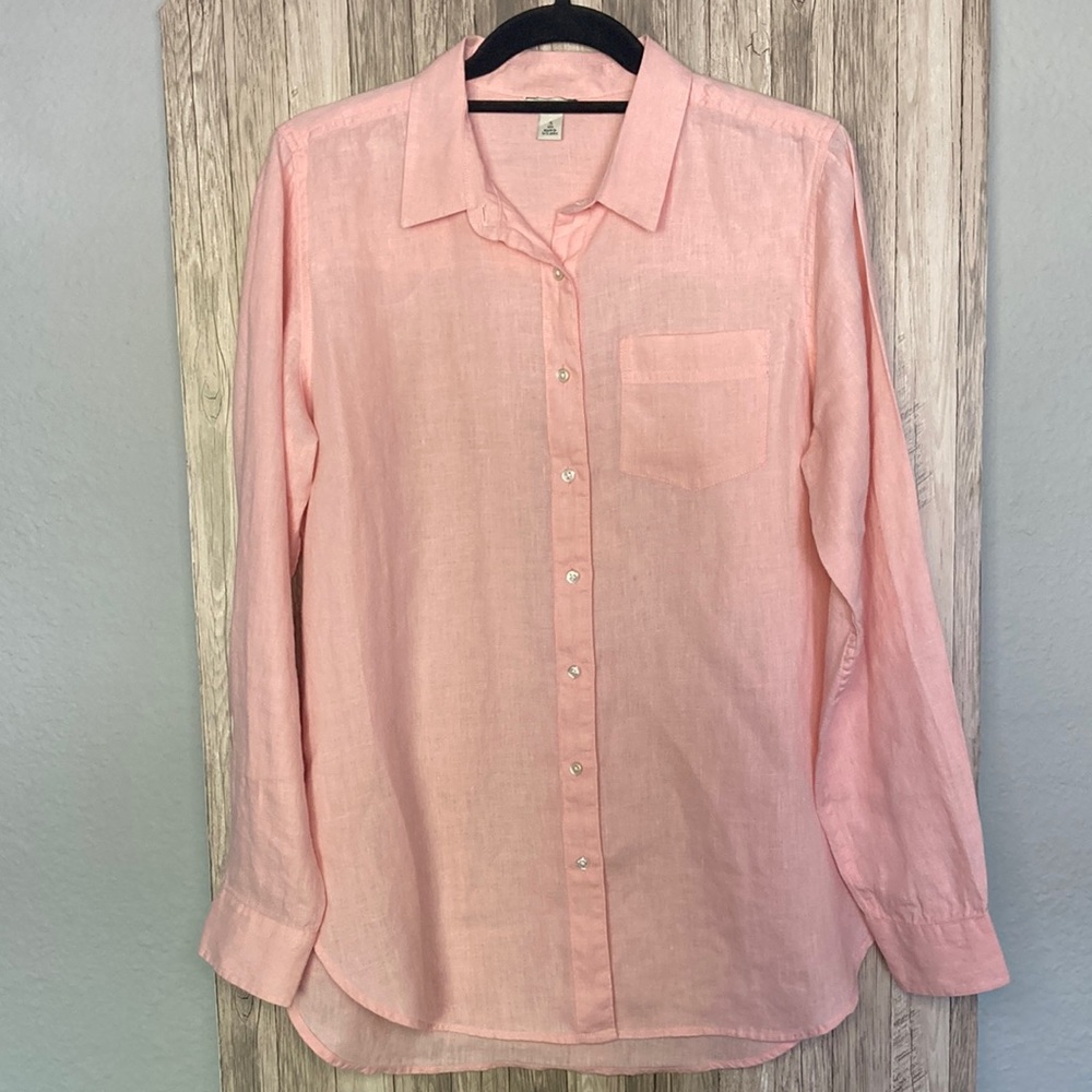 L.L. Bean Women's Pink/Salmon Long Sleeve Button-Up - Size Small